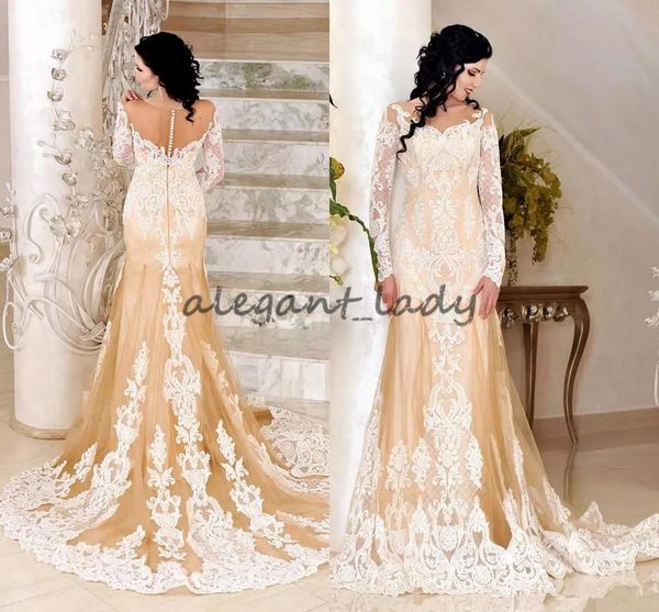 шампанское свадебные платья с длинным рукавом 2018 скромный кафтан кафтан кружева аппликация ayaba замок церковь свадьба свадебный прием пла, White 
шампанское свадебные платья с длинным рукавом 2018 скромный кафтан кафтан кружева аппликация ayaba замок церковь свадьба свадебный прием пла, White