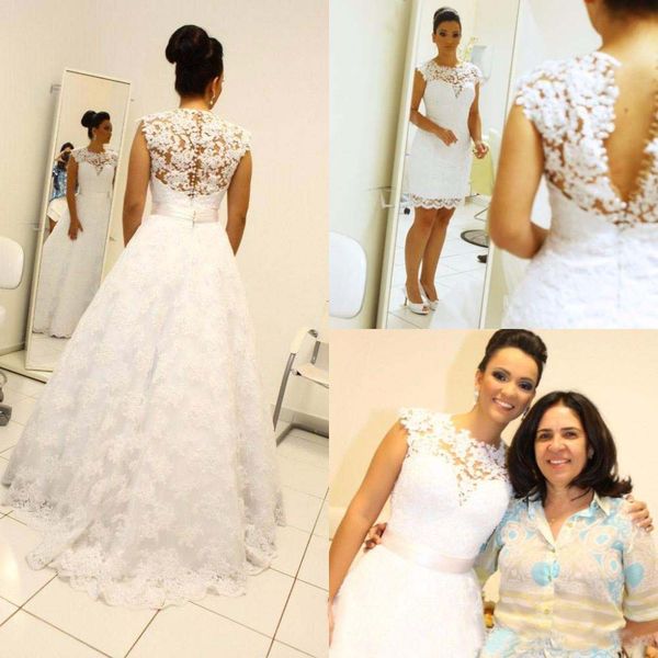 2018 new full lace overskirts wedding dresses jewel neckline sleeveless a line short wedding bridal gown plus size custom made, White
2018 new full lace overskirts wedding dresses jewel neckline sleeveless a line short wedding bridal gown plus size custom made, White