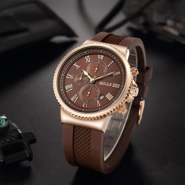 

baogela chronograph quartz watches for men boys fashion casual man's waterproof analogue wristwatch luminous hands 1708, Slivery;brown