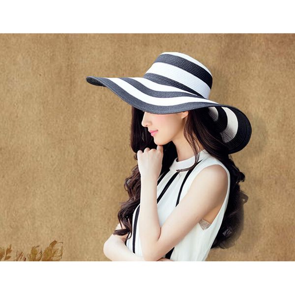 fashio straw hat sun-shading summer wide brim beach caps floppy wide foldable black and white striped for ladies, Blue;gray
fashio straw hat sun-shading summer wide brim beach caps floppy wide foldable black and white striped for ladies, Blue;gray