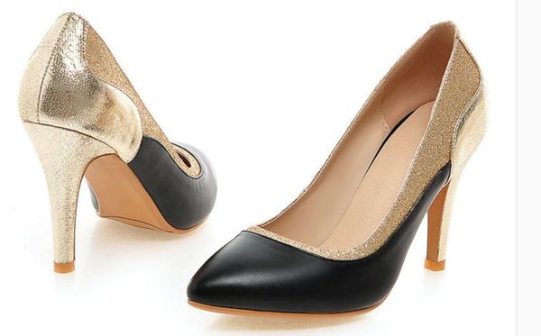 send 2016 spring fashion pointed end blue patchwork high heel women's shoes, Black
send 2016 spring fashion pointed end blue patchwork high heel women's shoes, Black