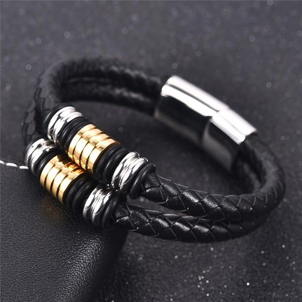 jiayiqi punk men double braided leather bracelet stainless steel magnetic clasp fashion bangles 18.5/20.5/22cm, Golden;silver
jiayiqi punk men double braided leather bracelet stainless steel magnetic clasp fashion bangles 18.5/20.5/22cm, Golden;silver
