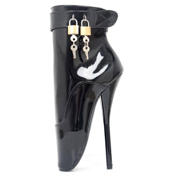 high spike heel men dancing shoes padlocks fashion fetish women ballet boots thin heel pu leather lockable ankle strap extreme 18cm, Black
high spike heel men dancing shoes padlocks fashion fetish women ballet boots thin heel pu leather lockable ankle strap extreme 18cm, Black