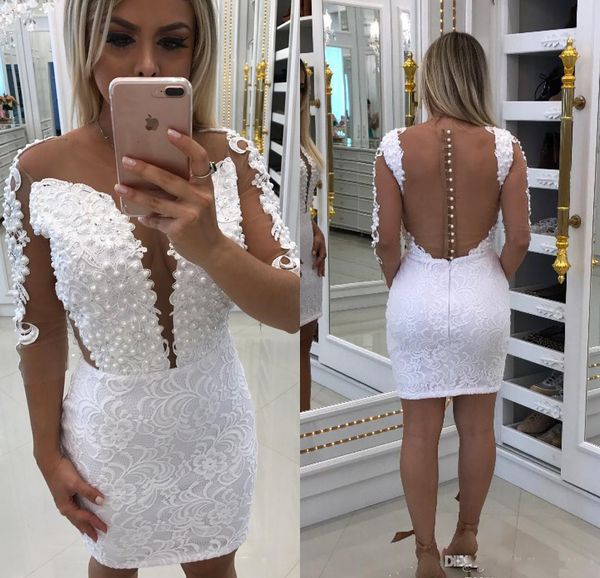 2018 sheath cocktail dress lace appliques pearls long sleeves semi club wear homecoming graduation party gown plus size custom made, Black
2018 sheath cocktail dress lace appliques pearls long sleeves semi club wear homecoming graduation party gown plus size custom made, Black