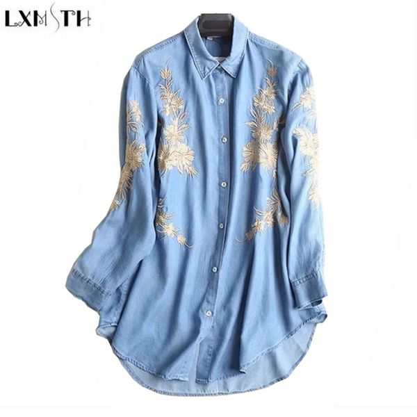 lxmsth light blue long denim shirt women jeans long sleeve national style vintage embroidery denim blouse jean shirts for ladies, White
lxmsth light blue long denim shirt women jeans long sleeve national style vintage embroidery denim blouse jean shirts for ladies, White