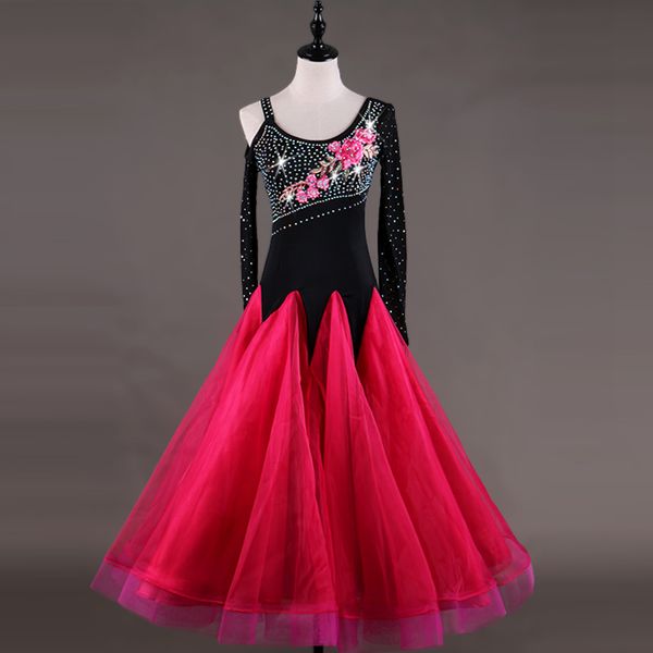 delicate embroidery women standard ballroom dance dress organza skirt stage dance costumes flamenco waltz dancing dresses, Black;red
delicate embroidery women standard ballroom dance dress organza skirt stage dance costumes flamenco waltz dancing dresses, Black;red