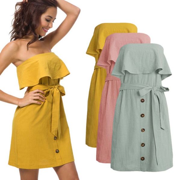 Women A-Line Casual Sleeveless Ruffle Strapless Bandeau Short Mini Dress With Belt Dresses
Women A-Line Casual Sleeveless Ruffle Strapless Bandeau Short Mini Dress With Belt Dresses