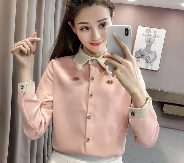 send 2018 autumn new style fashion korean cultivate one's moral character long sleeved women shirt, White
send 2018 autumn new style fashion korean cultivate one's moral character long sleeved women shirt, White