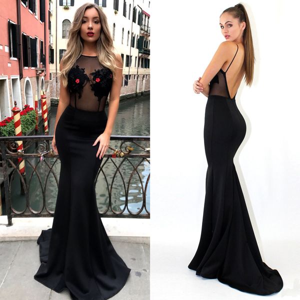 2019 black mermaid evening dresses spaghetti strap backless appliques illusion celebrity gown satin sweep train vestidos de festa, Black;red
2019 black mermaid evening dresses spaghetti strap backless appliques illusion celebrity gown satin sweep train vestidos de festa, Black;red
