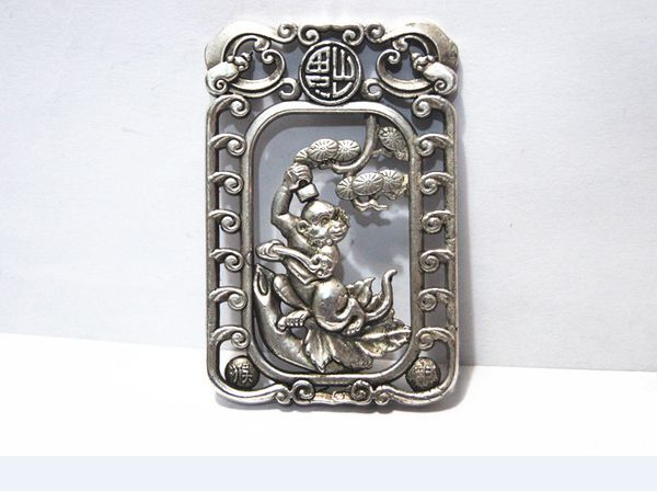 antique white copper two-sided monkey (longevity peach). rectangular lucky necklace pendant., Silver
antique white copper two-sided monkey (longevity peach). rectangular lucky necklace pendant., Silver
