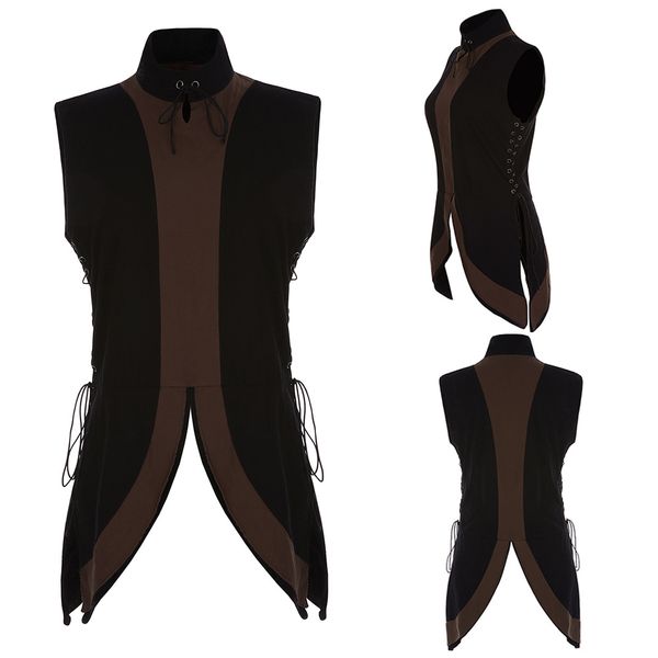 men vintage patchwork thin trench coat sleeveless jacket mens side lace up stage performance costume medieval gothic coat, Tan;black
men vintage patchwork thin trench coat sleeveless jacket mens side lace up stage performance costume medieval gothic coat, Tan;black