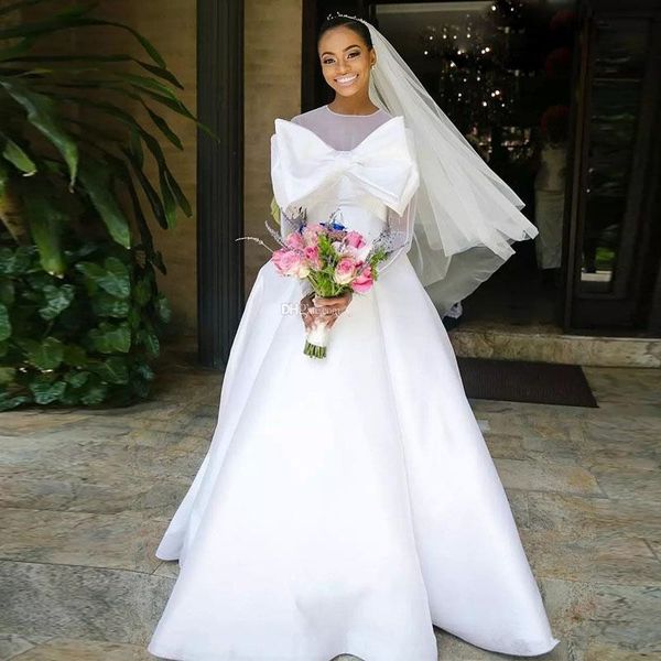 romantic big bow wedding dresses see through long sleeve satin floor length a line bridal gowns custom size, White
romantic big bow wedding dresses see through long sleeve satin floor length a line bridal gowns custom size, White