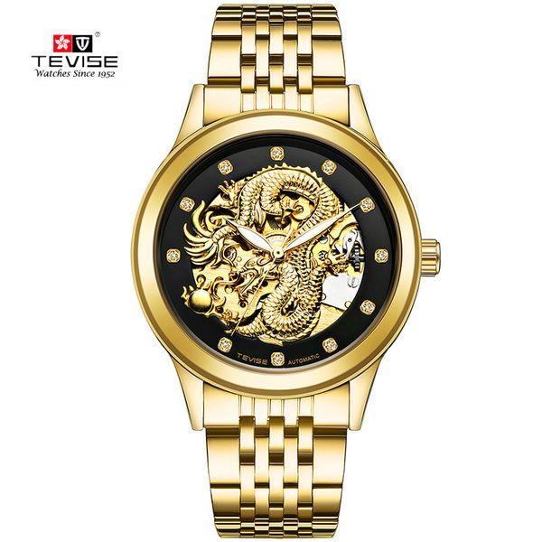 tevise men's watch skeleton hollow golden dragon mechanical watch automatic winding waterproof relogio automatico masculino d18100901, Slivery;brown
tevise men's watch skeleton hollow golden dragon mechanical watch automatic winding waterproof relogio automatico masculino d18100901, Slivery;brown