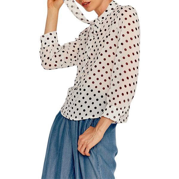 n casual bow wave dots chiffon shirt ladies shirt translucent blous blusa feminina new autumn top, White
n casual bow wave dots chiffon shirt ladies shirt translucent blous blusa feminina new autumn top, White