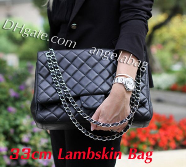 Бесплатная доставка 33 см большой натуральная кожа сумка черный овчины двойной за 
Бесплатная доставка 33 см большой натуральная кожа сумка черный овчины двойной за