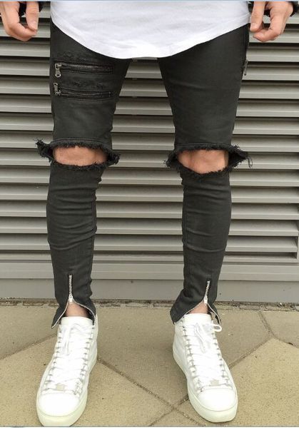 2018 fashion casual knee damage cutting distressed biker elastic jeans high street hip hop denim cargo trousers men, Blue 
2018 fashion casual knee damage cutting distressed biker elastic jeans high street hip hop denim cargo trousers men, Blue