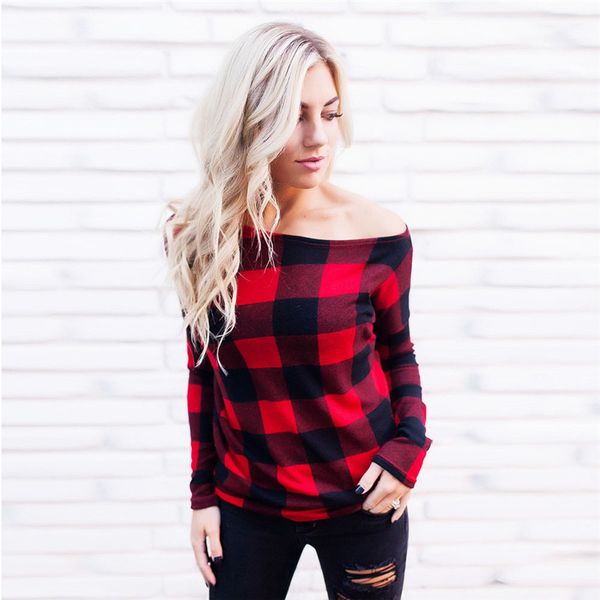 women off shoulder plaid shirts long sleeve slash neck lattice sweatshirt pullover blouse casual spring autumn clothes tees s-xl fdsb, White
women off shoulder plaid shirts long sleeve slash neck lattice sweatshirt pullover blouse casual spring autumn clothes tees s-xl fdsb, White