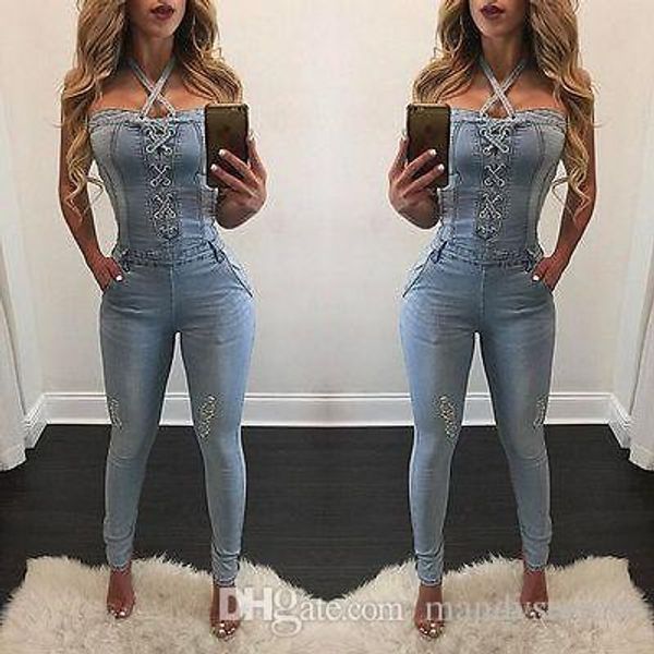 wholesale- fashion summer bandage women fashion jeans pants overalls straps jumpsuit rompers trousers, Blue
wholesale- fashion summer bandage women fashion jeans pants overalls straps jumpsuit rompers trousers, Blue