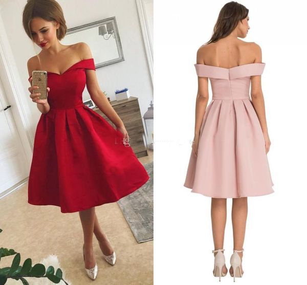 simple red short prom dresses satin ruffles off shoulder knee length homecoming party dress custom made evening gowns, Black
simple red short prom dresses satin ruffles off shoulder knee length homecoming party dress custom made evening gowns, Black