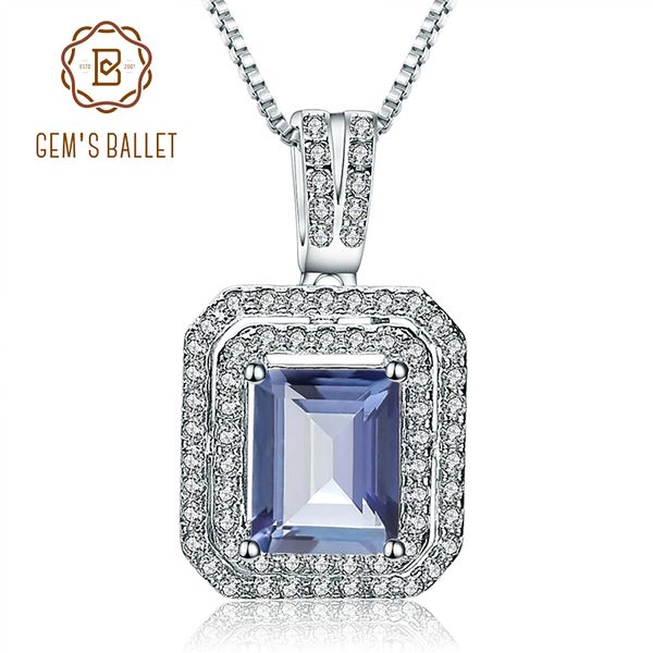 

gem's ballet 925 sterling silver emerald cut 2.05ct natural iolite blue mystic quartz necklace & pendant for women fine jewelry