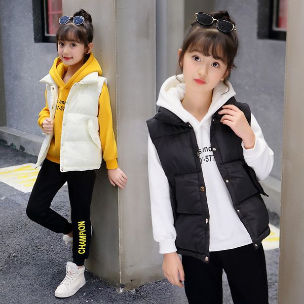 

3 pcs teen tracksuit girls clothing set 2018 fall winter children vest+hoodies+pants thanksgiving outfits kids clothes 10 years, White