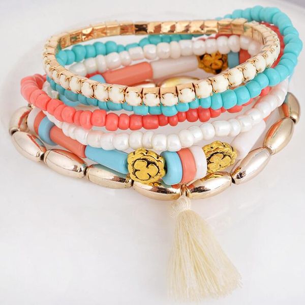 europe fashion jewelry women's bracelet layers colorful plastic beaded charms tassels elastic bracelets s112, Black
europe fashion jewelry women's bracelet layers colorful plastic beaded charms tassels elastic bracelets s112, Black