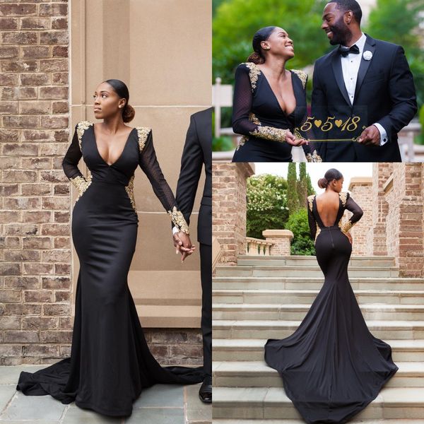 south arabic black prom dresses with plugging neckline sheer long sleeves gold appliques mermaid formal evening gowns
south arabic black prom dresses with plugging neckline sheer long sleeves gold appliques mermaid formal evening gowns