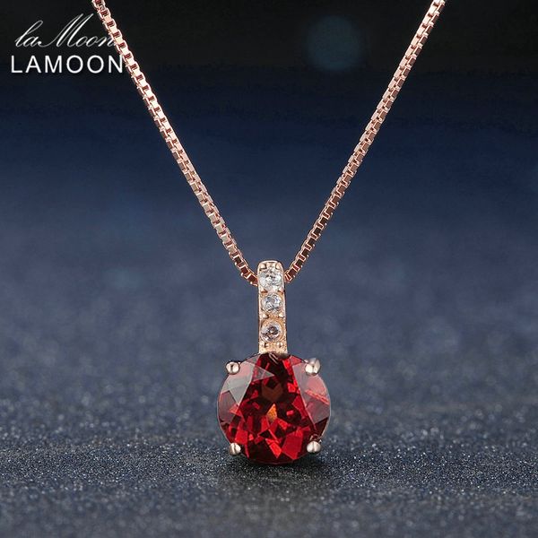 

lamoon 7mm 1.5ct 100% natural round red garnet 925 sterling silver chain pendant necklace women jewelry s925 lmni040