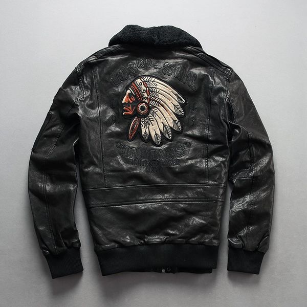 indian head embroidery oil wax sheepskin flocking genuine leather jackets flight bomber jacket aeron combatready, Black
indian head embroidery oil wax sheepskin flocking genuine leather jackets flight bomber jacket aeron combatready, Black