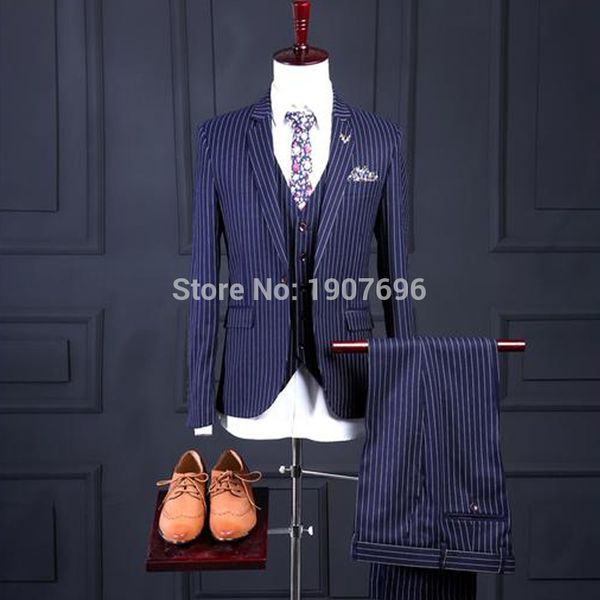 blue pinstripe wedding men suits for groom tuxedos three piece jacket pant vest notched lape latest waistcoat blazer, White;black
blue pinstripe wedding men suits for groom tuxedos three piece jacket pant vest notched lape latest waistcoat blazer, White;black