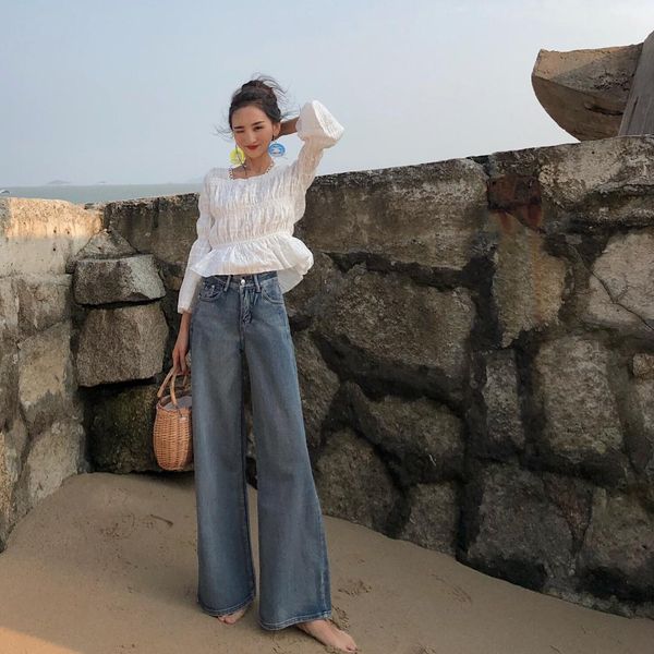 cuffs patchwork flare jeans for women bleached vintage high waisted wide leg jeans butt lift denim pants plus size, Blue
cuffs patchwork flare jeans for women bleached vintage high waisted wide leg jeans butt lift denim pants plus size, Blue