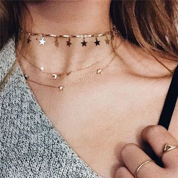 2 layers star adjustable necklace multilayer chain choker necklace for gift 2 styles, Silver
2 layers star adjustable necklace multilayer chain choker necklace for gift 2 styles, Silver
