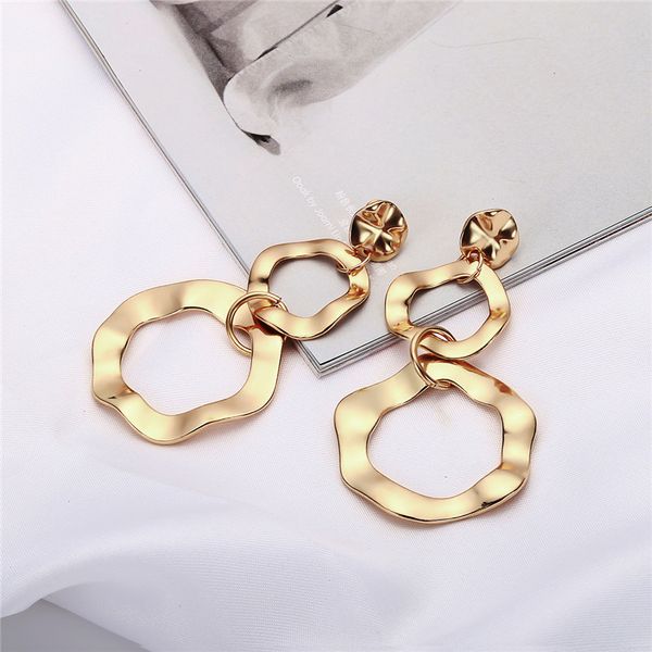 

new silver gold color punk style irregular double circle dangle drop earrings for women girls gifts charming statement earring xr