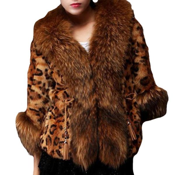 autumn and winter new faux fur coat leopard print faux fur coat short, Black