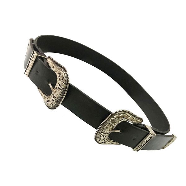 women waist belt metal boho leather double carved buckle waistband, Black;brown
women waist belt metal boho leather double carved buckle waistband, Black;brown