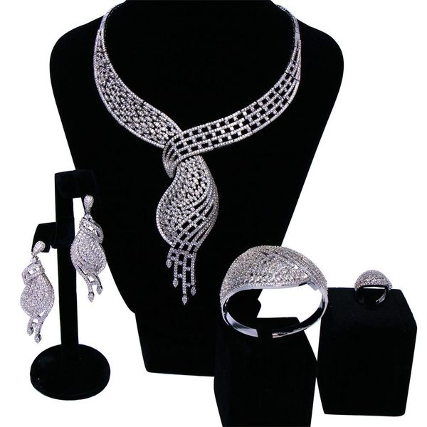 vintage bridal jewelry sets rhodium plated with cubic zircon 4pcs sets ( necklace + bracelet + earrings ring) ent, Silver
vintage bridal jewelry sets rhodium plated with cubic zircon 4pcs sets ( necklace + bracelet + earrings ring) ent, Silver