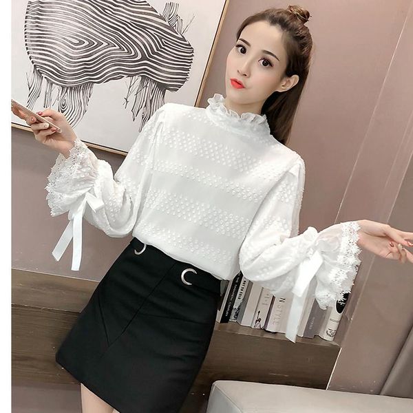 send 2018 autumn korean lantern sleeve high collar lace chiffon shirt female loose and comfortable, White
send 2018 autumn korean lantern sleeve high collar lace chiffon shirt female loose and comfortable, White