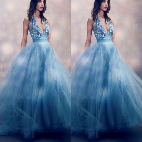 deep v neck prom dresses sparkly sequins beads applique tulle party evening dresses 2018 a-line celebrity formal party gowns, Black
deep v neck prom dresses sparkly sequins beads applique tulle party evening dresses 2018 a-line celebrity formal party gowns, Black