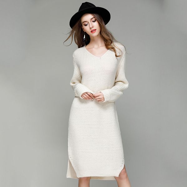 women sweater pullovers v-neck sweater dress female autumn winter long sleeve loose causal knitted sweaters dresses plus f size, White;black
women sweater pullovers v-neck sweater dress female autumn winter long sleeve loose causal knitted sweaters dresses plus f size, White;black