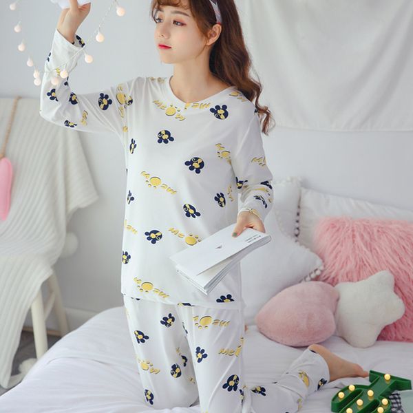 women's striped cartoon print pajamas sets long sleeve soft sweet college casual and trousers 2018 autumn female nightie, Blue;gray
women's striped cartoon print pajamas sets long sleeve soft sweet college casual and trousers 2018 autumn female nightie, Blue;gray