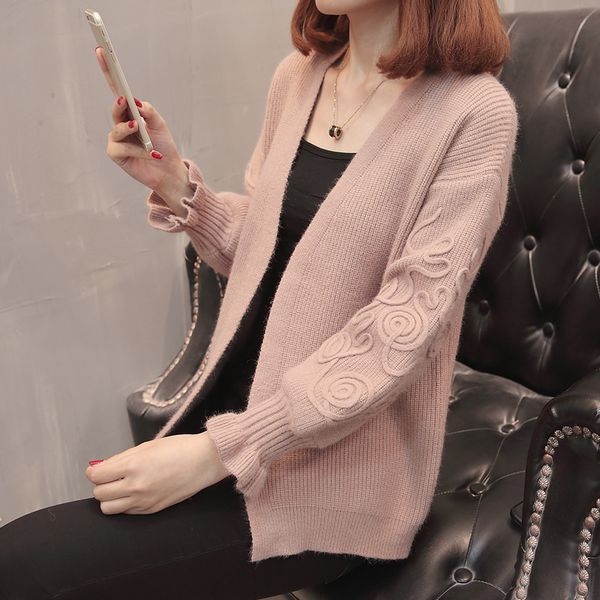 the spring and autumn period and the v-neck falbala sweater long-sleeved sweater coat, White;black
the spring and autumn period and the v-neck falbala sweater long-sleeved sweater coat, White;black
