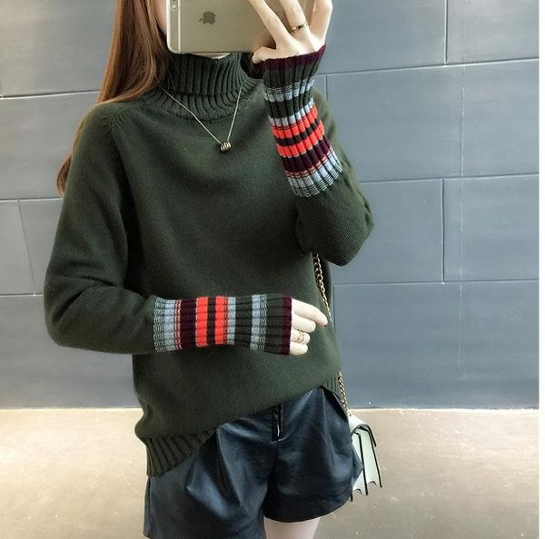 loose and comfortable high necked women's korean thickening blue patchwork long sleeved knitted coat 2017 winter new style set head swe, White;black
loose and comfortable high necked women's korean thickening blue patchwork long sleeved knitted coat 2017 winter new style set head swe, White;black