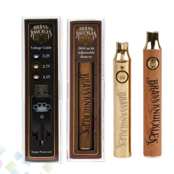 Brass Knuckles Battery 650mAh Good 900mAh Wood Vape Pen Preheat Ecig Battery For 510 Kingpen Thick Oil Cartridges Atomizer DHL Free