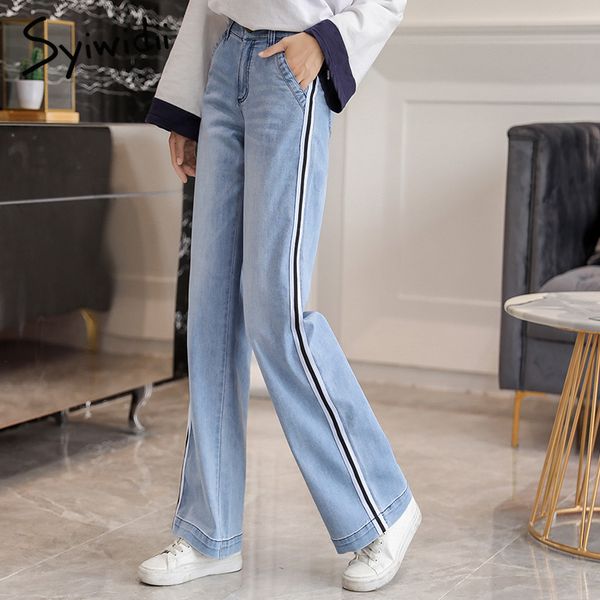 side stripe wide leg jeans for women high waist denim pants trousers plus size streetwear blue jeans loose korean fashion 2018
side stripe wide leg jeans for women high waist denim pants trousers plus size streetwear blue jeans loose korean fashion 2018