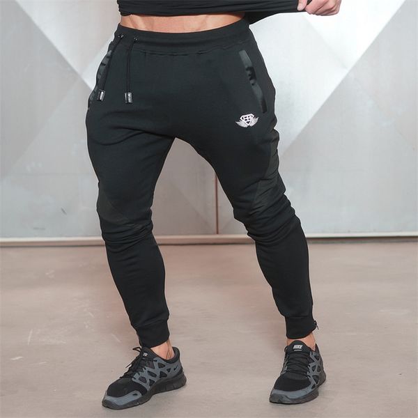 

new gold medal fitness casual elastic pants stretch cotton men 's pants body engineers jogger bodybuilding pants, Black