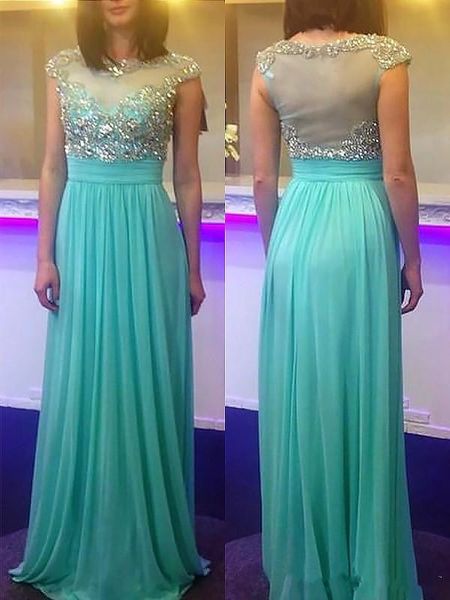 2018 modest mint chiffon sheer crew prom dresses cap sleeves beaded crystal plus size graduation evening gowns party dress custom made, Black
2018 modest mint chiffon sheer crew prom dresses cap sleeves beaded crystal plus size graduation evening gowns party dress custom made, Black