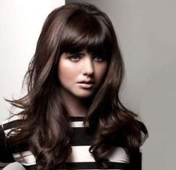 fluffy dark brown wavy capless charming long hair wig for women, Black;brown 
fluffy dark brown wavy capless charming long hair wig for women, Black;brown