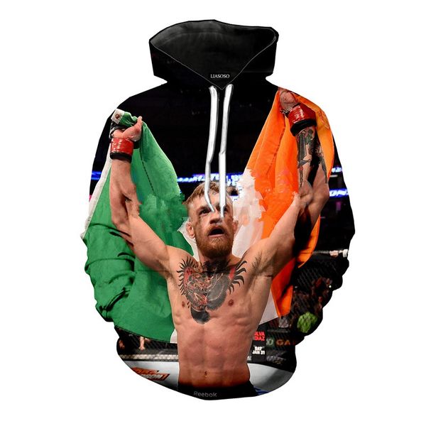 

new fashion boxer conor mcgregor casual harajuku hoodies 3d print hoodies pullovers graphic sweatshirts a188, Black