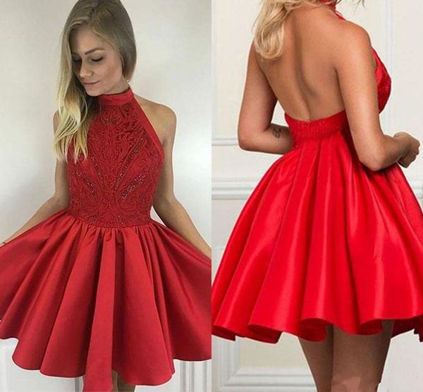 red satin high neck a line homecoming dresses sleeveless open back lace short beaded prom cocktail prom dresses custom made, Blue;pink
red satin high neck a line homecoming dresses sleeveless open back lace short beaded prom cocktail prom dresses custom made, Blue;pink