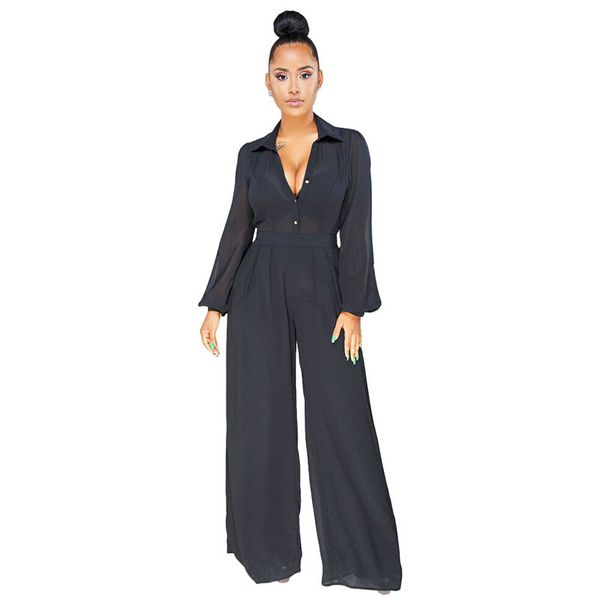 womens chiffon solid color high waist long sleeve jumpsuit, Black;white
womens chiffon solid color high waist long sleeve jumpsuit, Black;white